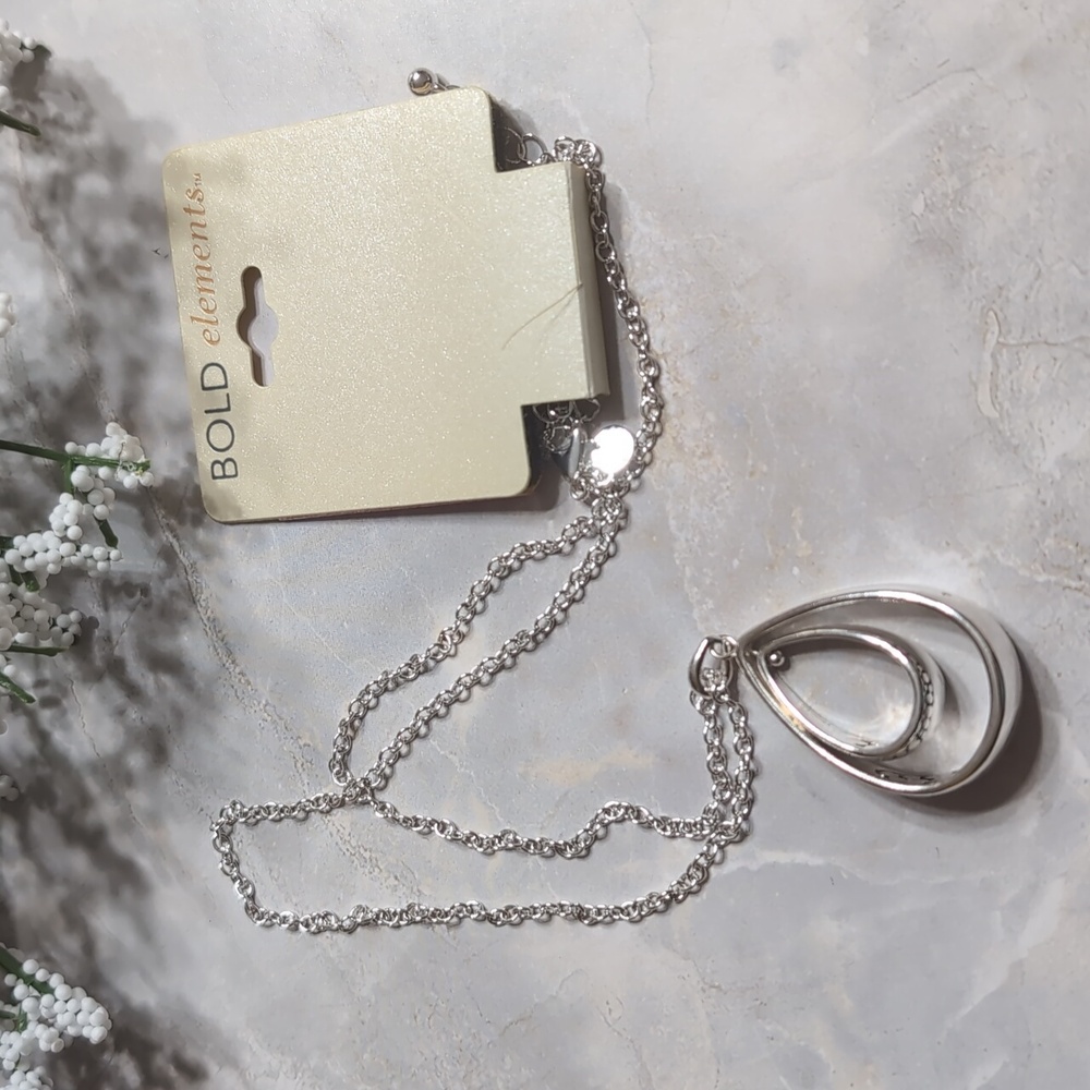 Elegant Silver-Tone Double Teardrop Pendant Necklace by Bold Elements NWT